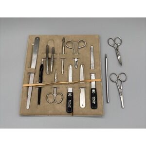 Vintage Revlon Manicure Set 13 pc Scissors Tweezers Crown Denco Precision
